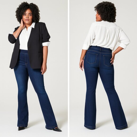 NWT Spanx EveryWear Flare Jeans 1X Midnight High Rise Tummy Control TummyTamer - Picture 2 of 8